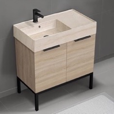 Modern Bathroom Vanity, 32 inch, Travertine Style Sink, Free Standing